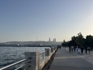 Baku Boulevard with Flame towers in the background