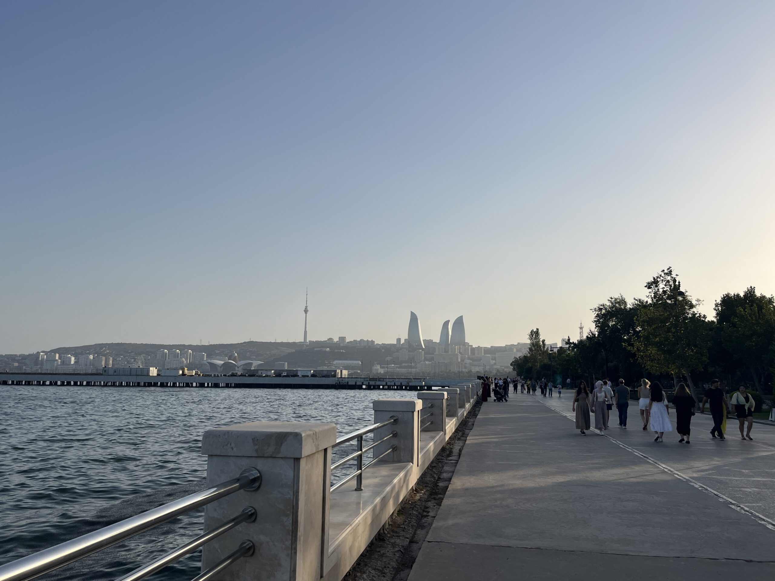 Baku Boulevard with Flame towers in the background