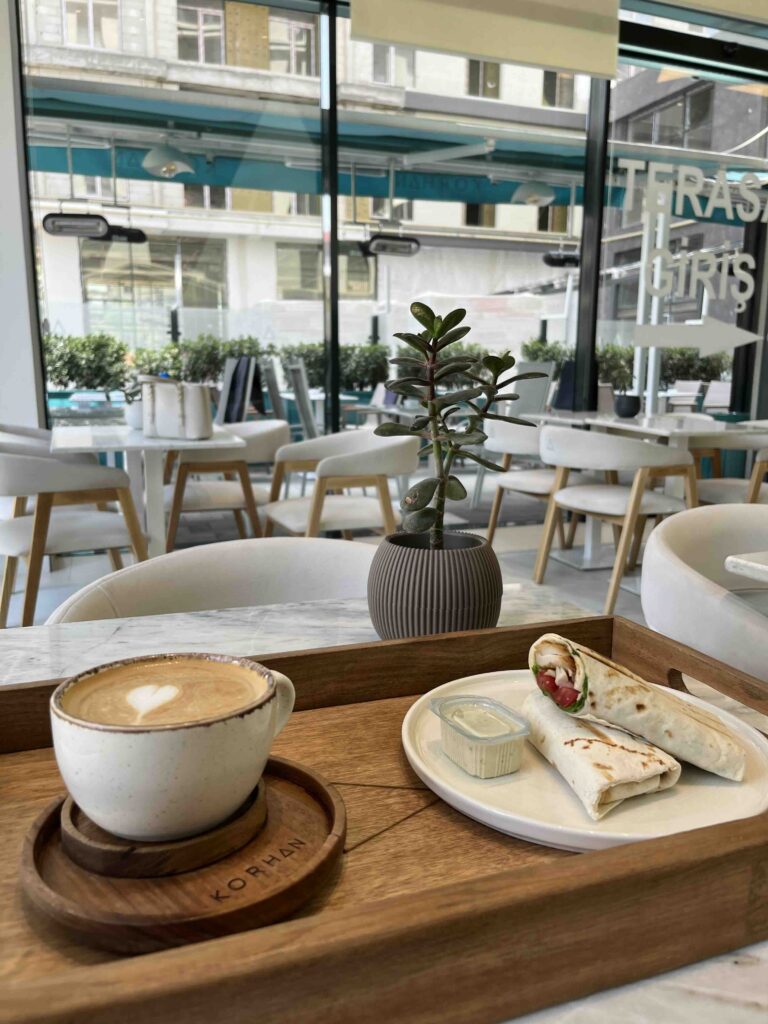 Cup of coffee and a warp in a cafe in Baku, Azerbaijan