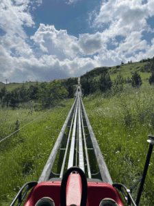 POV sitting in an alpine coaster in Shahdag Azerbaijan