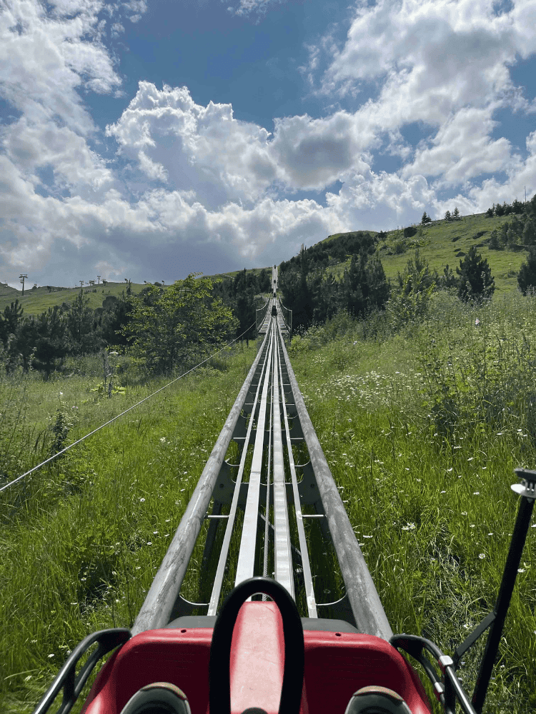 POV sitting in an alpine coaster in Shahdag Azerbaijan