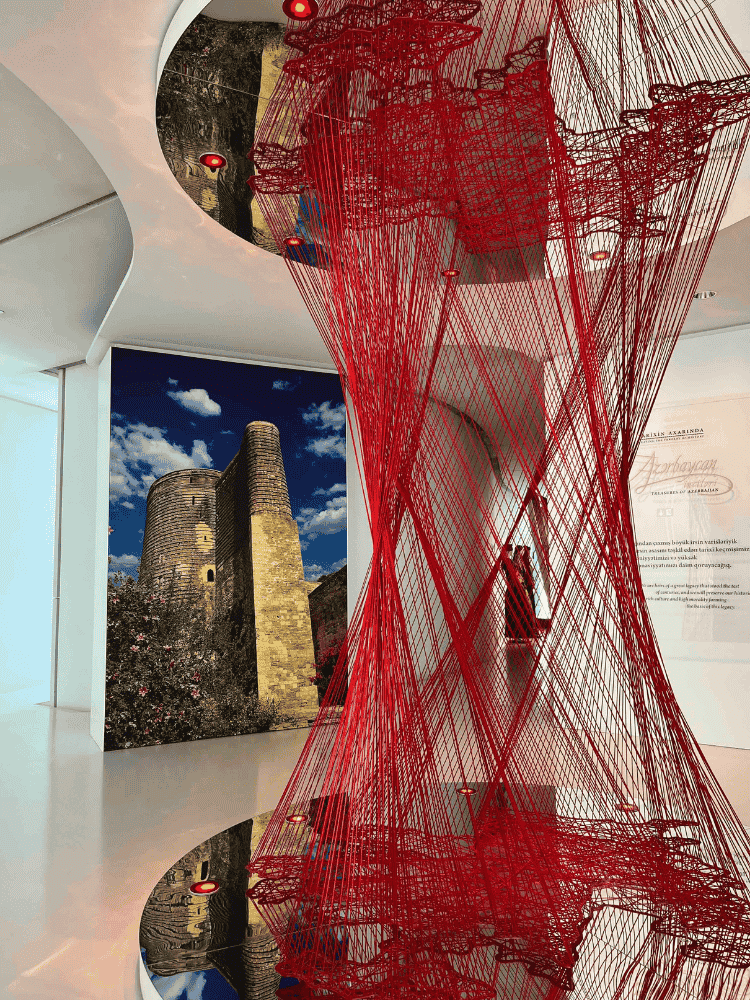 Art installation made of red threads in the Heydar Aliyev Center in Baku Azerbaijan
