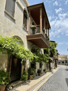 Street with greened buildings in Baku old town